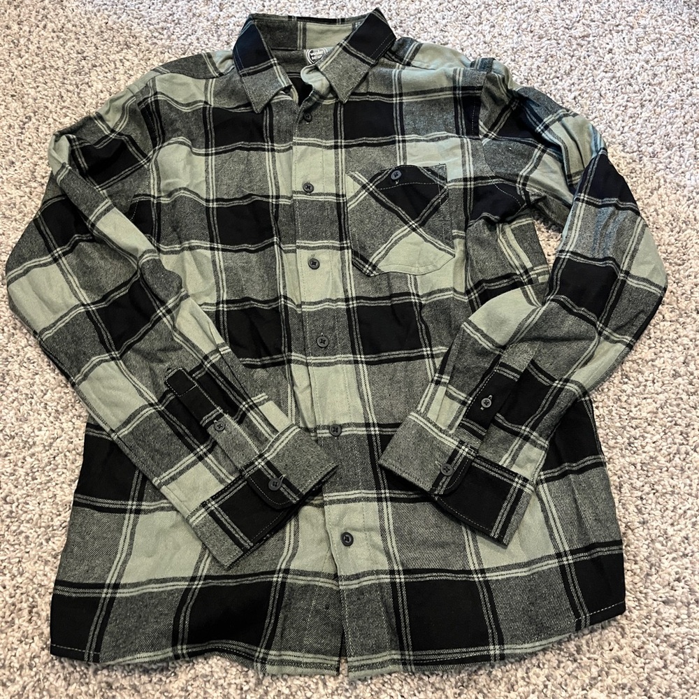 Boy’s Wonder Nation Casual Plaid Shirt in Green and Black- XL(14/16)